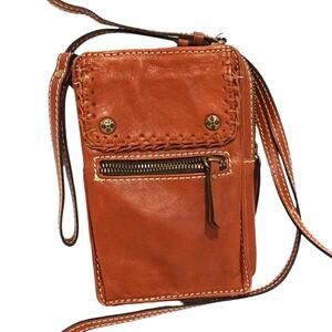 Patricia Nash Camerini Crossbody / Red Brown leather/ six card slot/ handcrafted